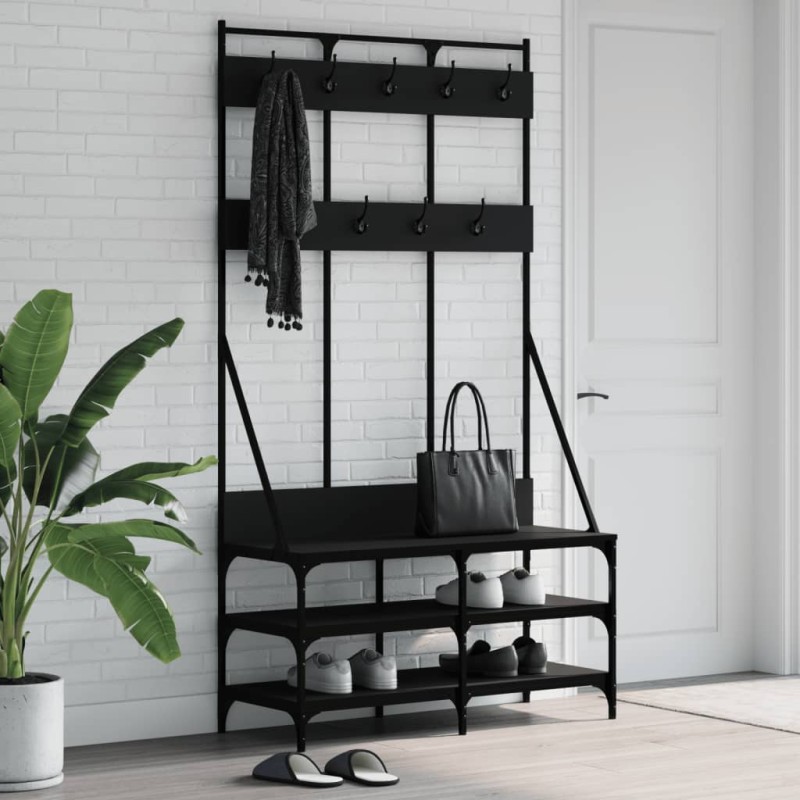 Bengaleiro c/ arrumação de calçado 100x40x184 cm preto-Cabides para vestidos-Home Retail