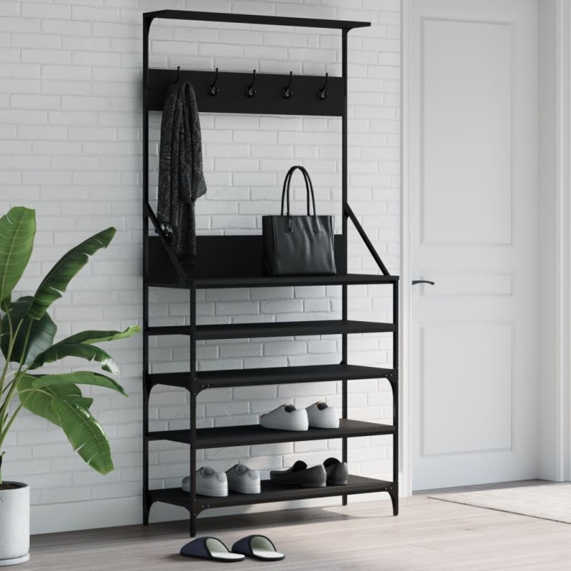 Bengaleiro c/ arrumação de calçado 90x34x184 cm preto-Cabides para vestidos-Home Retail