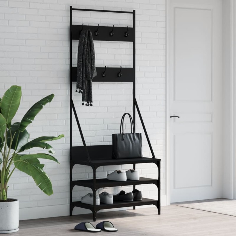 Bengaleiro c/ arrumação de calçado 70x40x184 cm preto-Cabides para vestidos-Home Retail