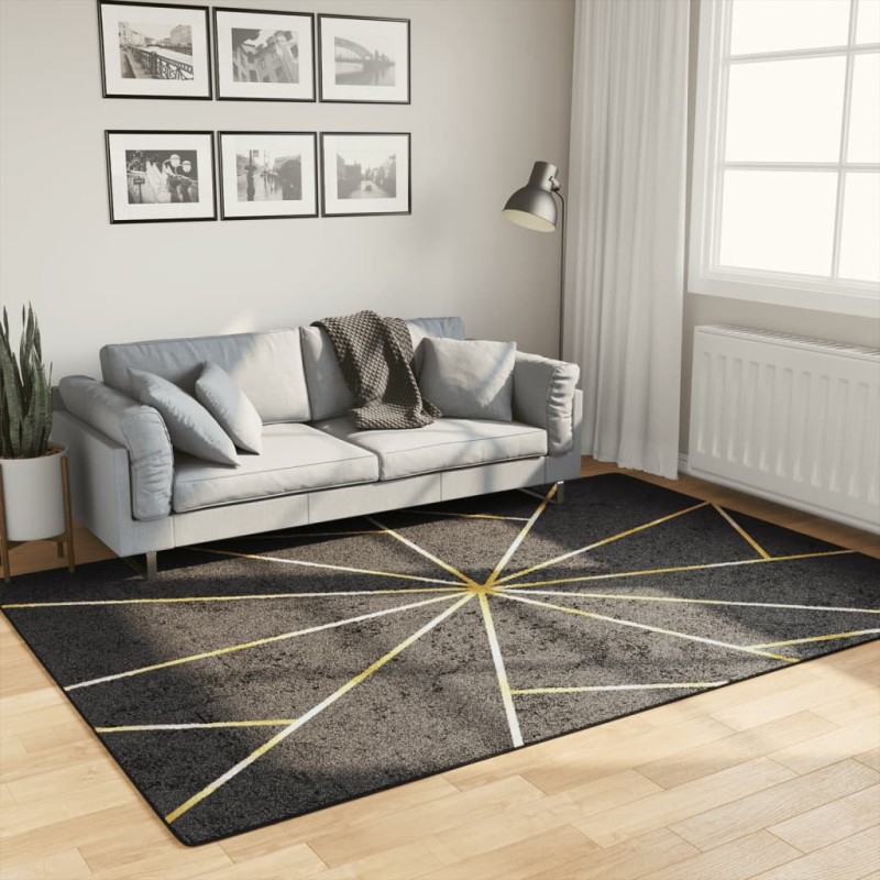 Tapete lavável antiderrapante 160x230 cm preto e dourado-Tapetes-Home Retail