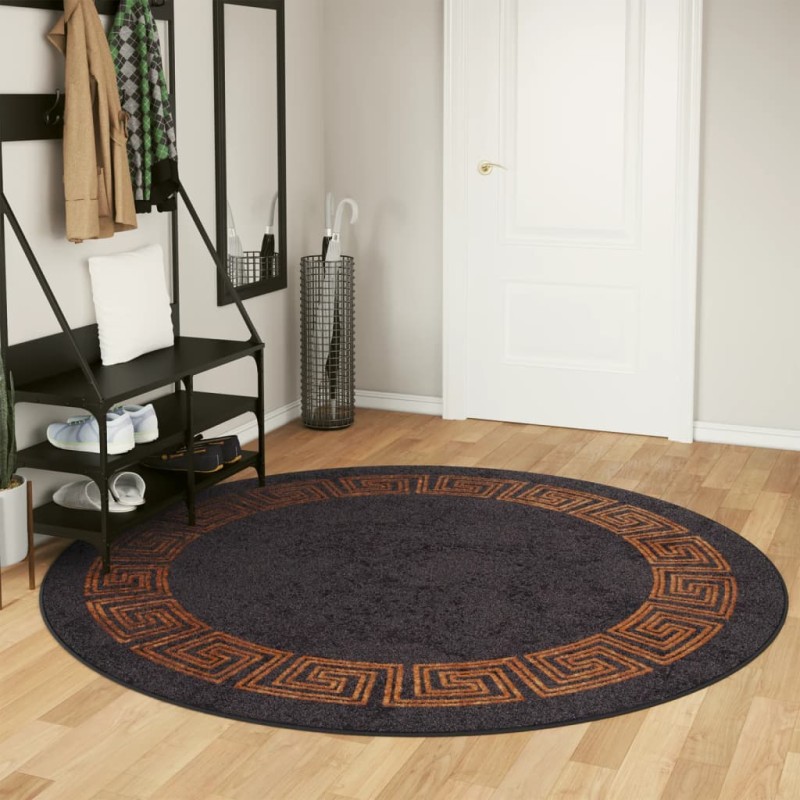 Tapete lavável antiderrapante Ø 200 cm preto e dourado-Tapetes-Home Retail