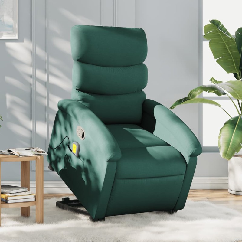 Poltrona reclinável elevatória de massagens tecido verde-escuro-Poltronas-Home Retail