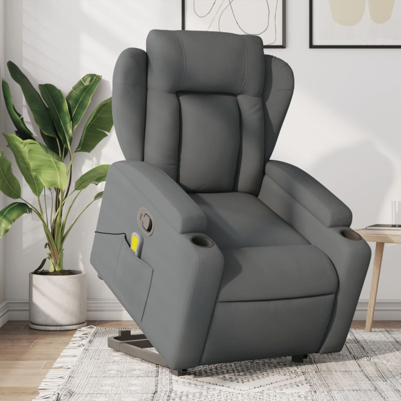 Poltrona elevatória de massagens tecido cinzento-escuro-Poltronas-Home Retail