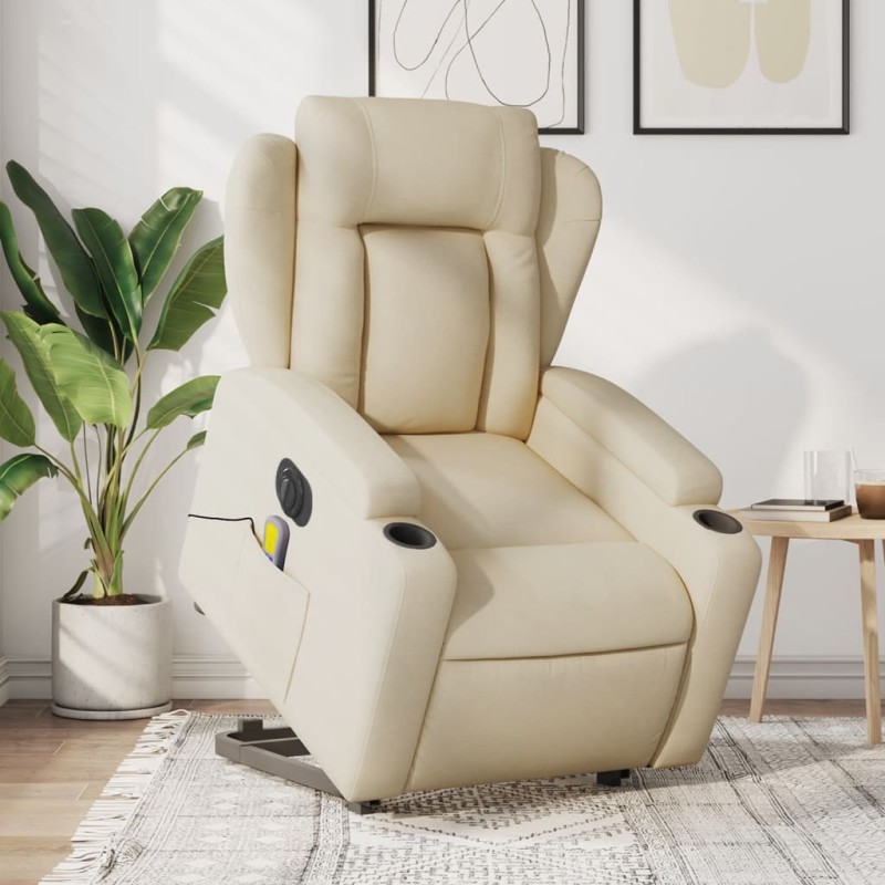 Poltrona elétrica elevatória massagens tecido creme-Poltronas-Home Retail