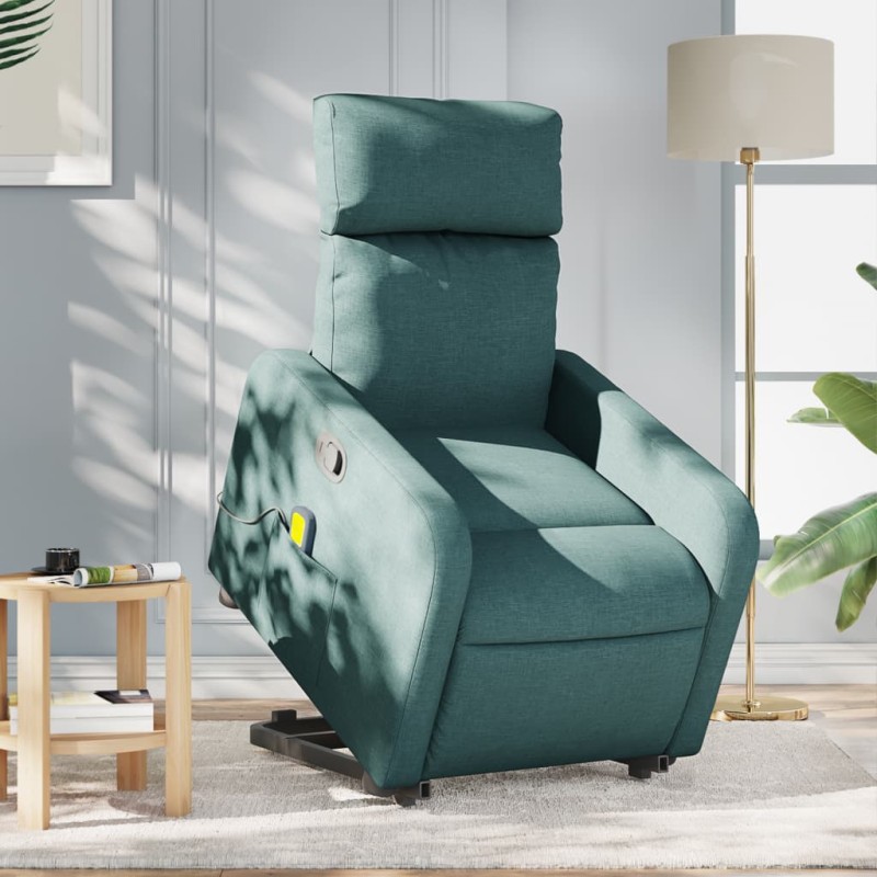 Poltrona reclinável elevatória de massagens tecido verde-escuro-Poltronas-Home Retail