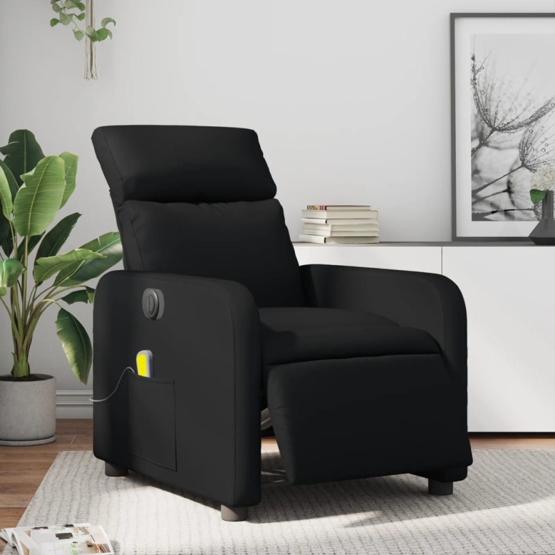 Poltrona massagens reclinável elétrica couro artificial preto-Poltronas-Home Retail