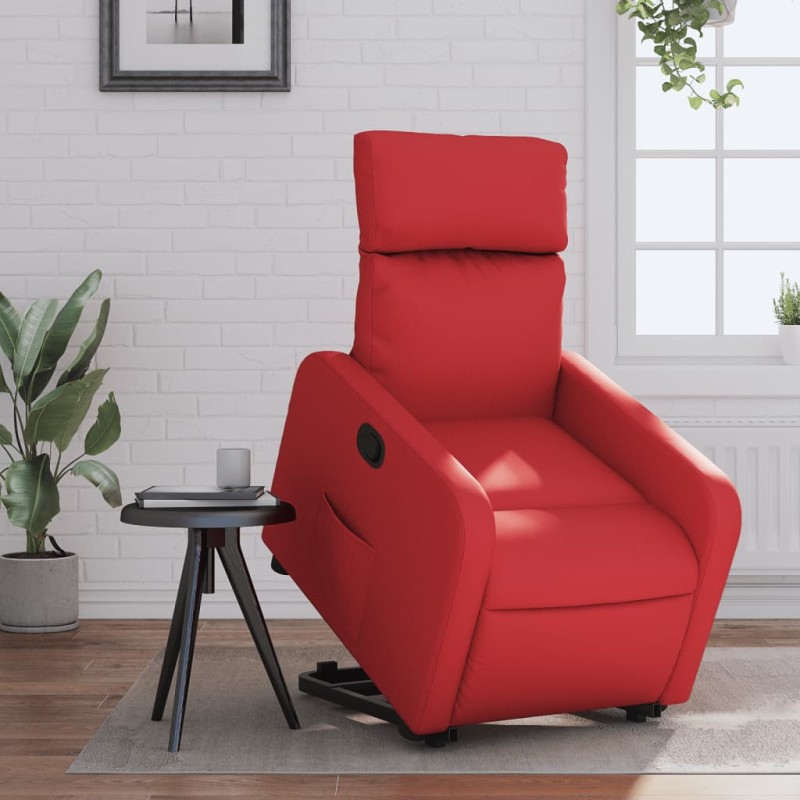 Poltrona reclinável elevatória couro artificial vermelho-Poltronas-Home Retail