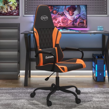 Cadeira gaming massagens couro artificial preto e laranja