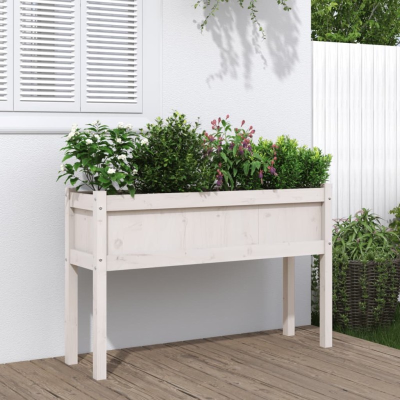 Floreira de jardim c/ pernas 110x31x70 cm pinho maciço branco-Vasos e floreiras-Home Retail