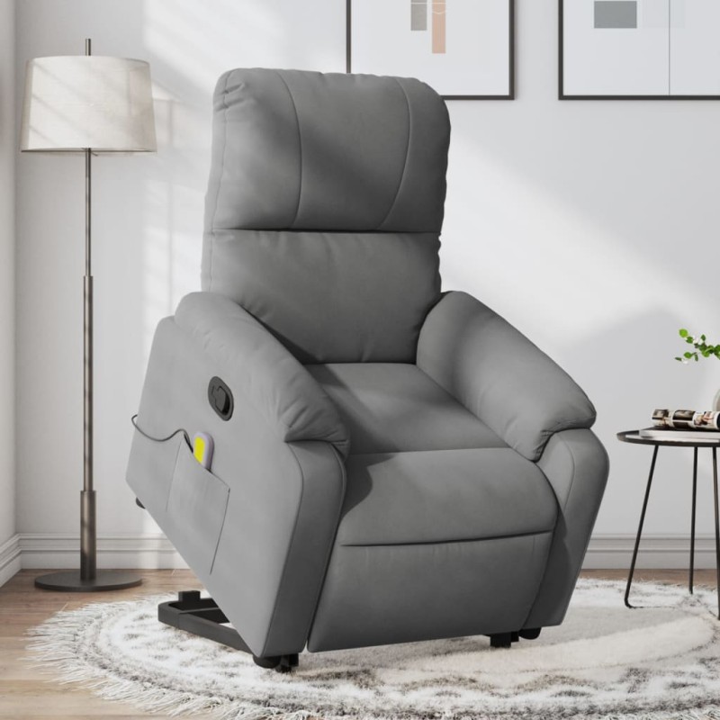 Poltrona massagens reclin. elevatória microfibra cinza-escuro-Poltronas-Home Retail