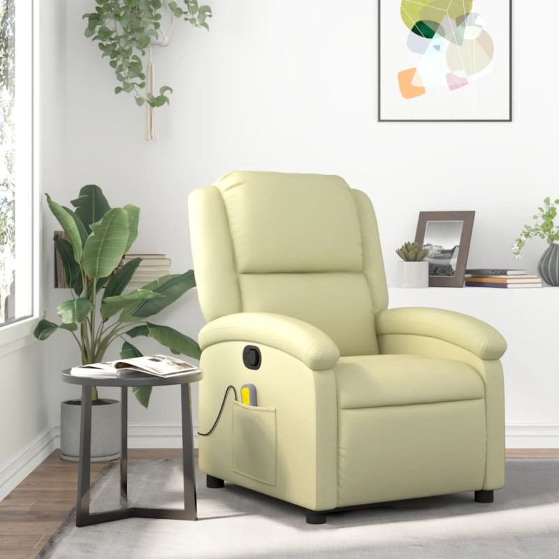 Poltrona de massagens reclinável couro genuíno cor creme-Poltronas-Home Retail