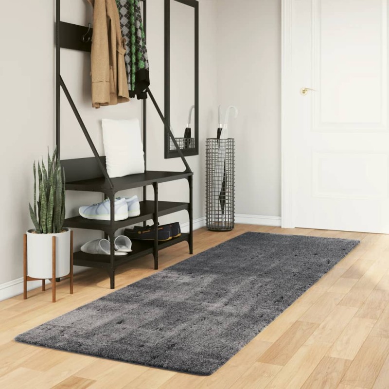 Tapete pelo curto macio e lavável HUARTE 80x250 cm antracite-Tapetes-Home Retail