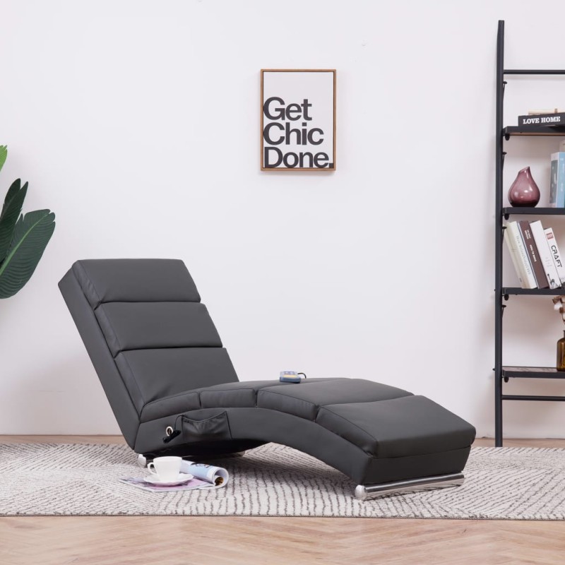 Chaise longue de massagens couro artificial cinzento-Cadeiras de massagem elétricas-Home Retail