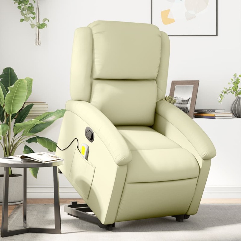 Poltrona de massagens reclinável couro genuíno cor creme-Poltronas-Home Retail