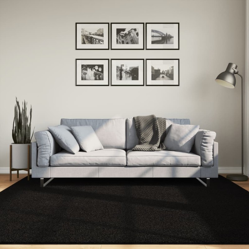 Tapete pelo curto macio e lavável HUARTE 200x200 cm preto-Tapetes-Home Retail