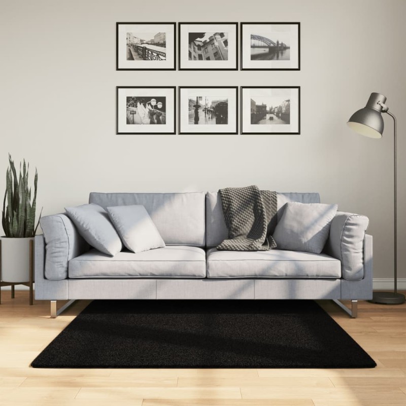 Tapete pelo curto macio e lavável HUARTE 120x120 cm preto-Tapetes-Home Retail