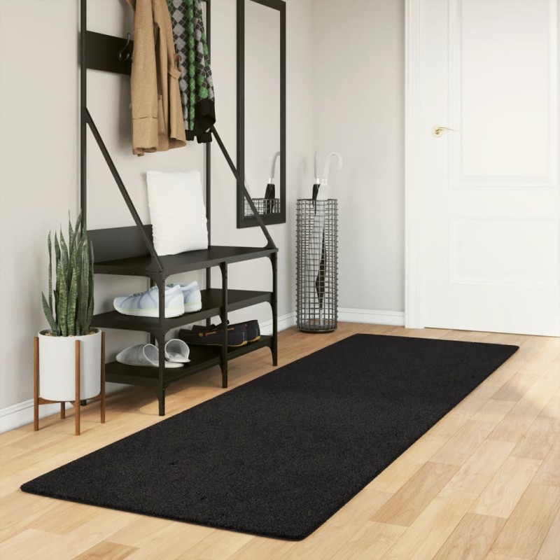 Tapete pelo curto macio e lavável HUARTE 80x250 cm preto-Tapetes-Home Retail