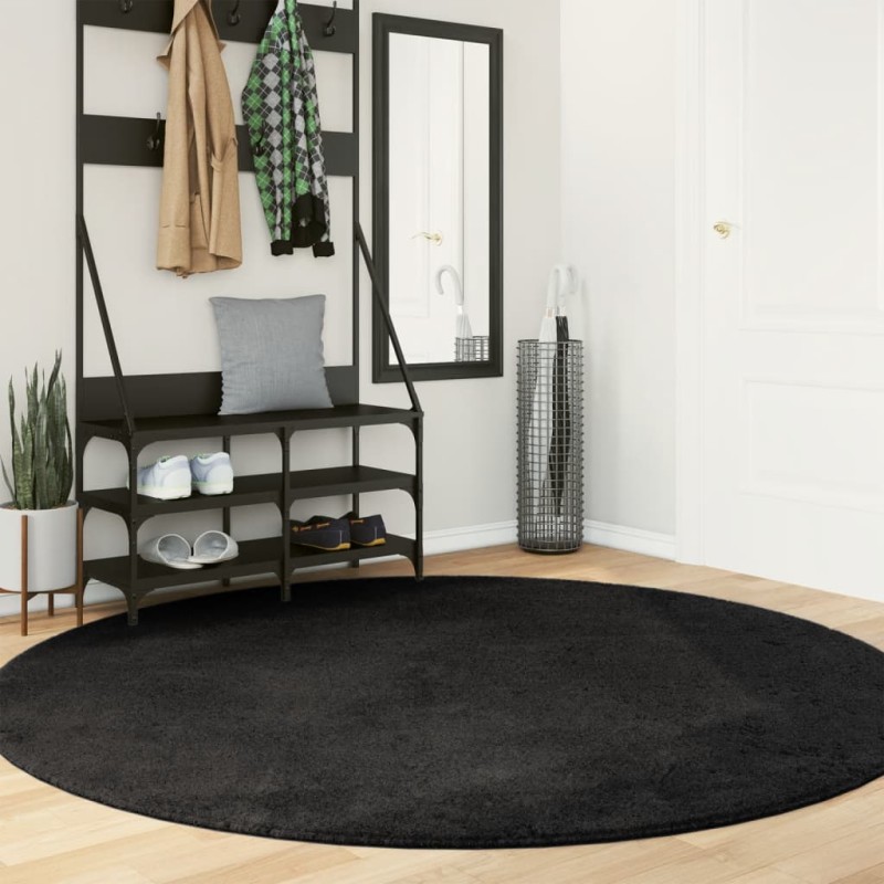 Tapete pelo curto macio e lavável HUARTE Ø 200 cm preto-Tapetes-Home Retail