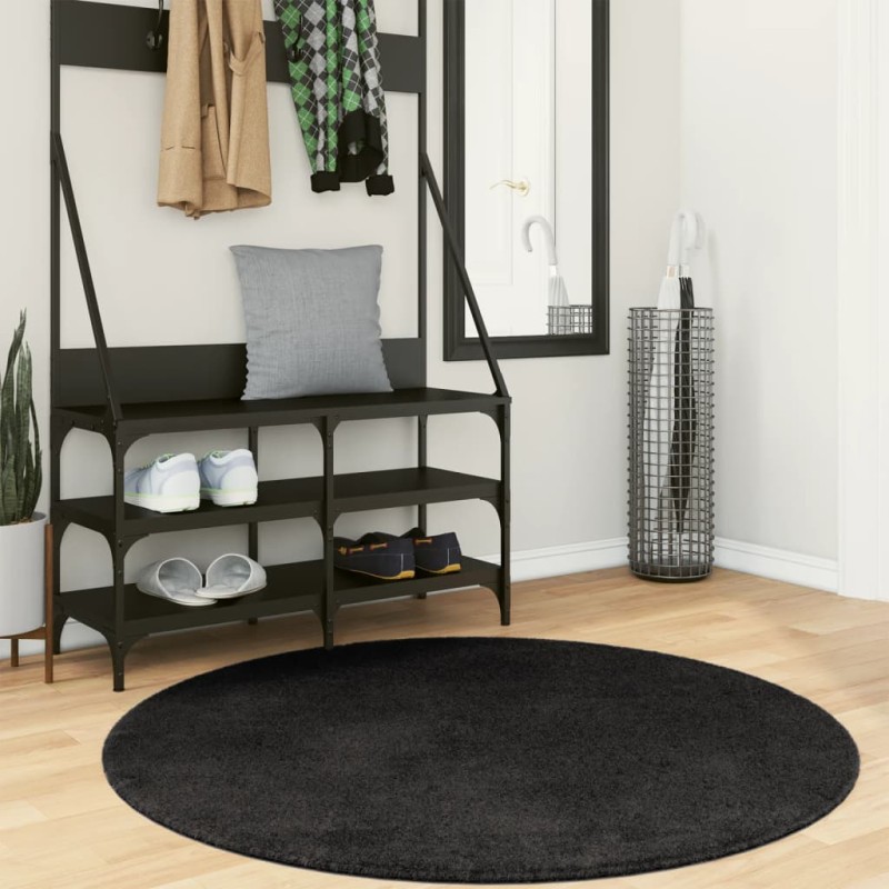 Tapete pelo curto macio e lavável HUARTE Ø 120 cm preto-Tapetes-Home Retail