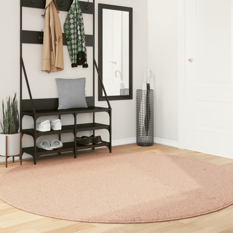 Tapete pelo curto macio e lavável HUARTE Ø 200 cm rosa-pálido-Tapetes-Home Retail