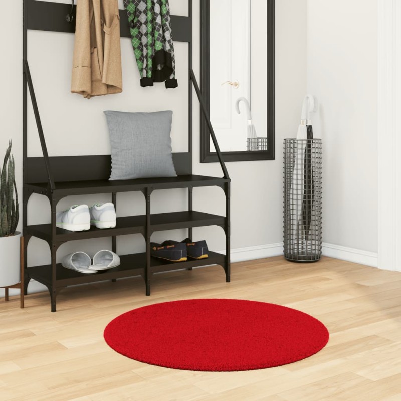 Tapete pelo curto macio e lavável HUARTE Ø 80 cm vermelho-Tapetes-Home Retail