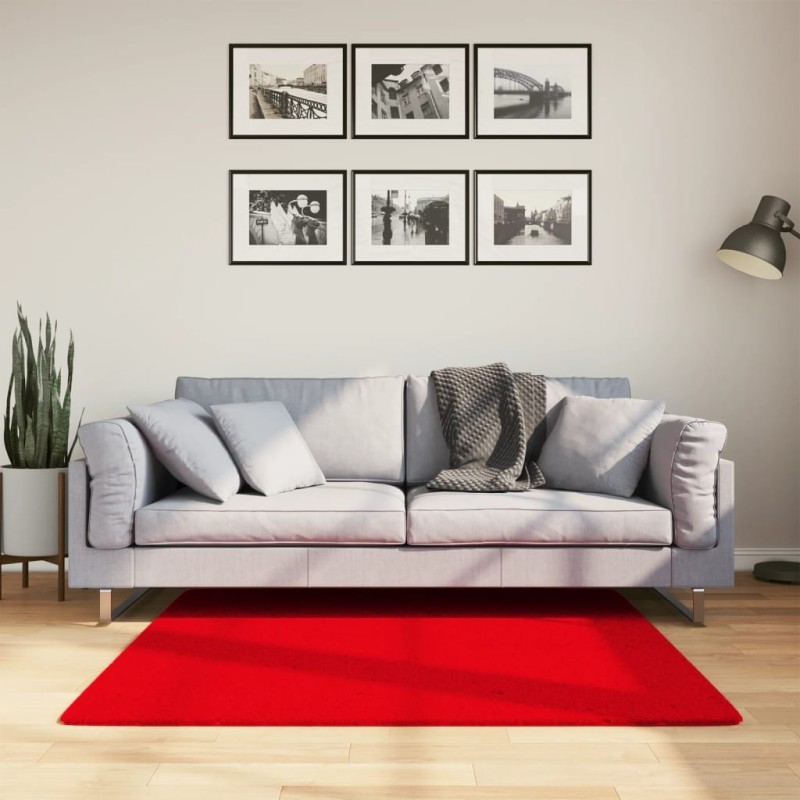 Tapete pelo curto macio e lavável HUARTE 120x120 cm vermelho-Tapetes-Home Retail