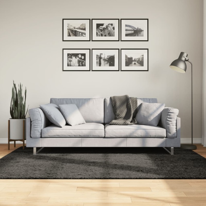 Tapete de pelo alto aspeto brilhante HUARTE 140x200cm antracite-Tapetes-Home Retail