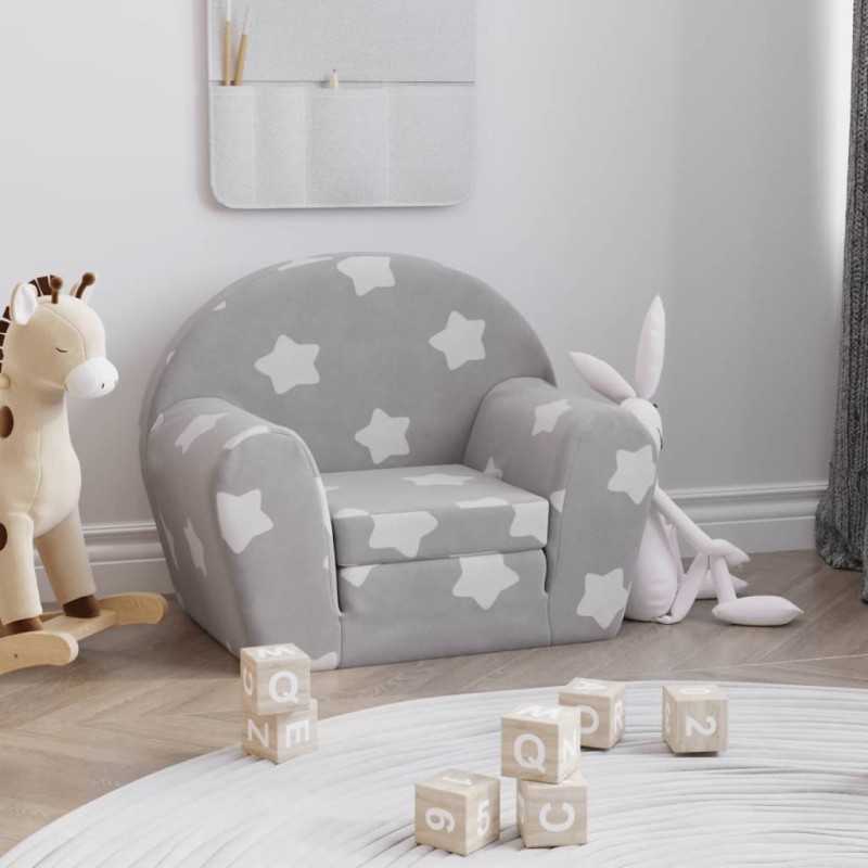 Sofá-cama infantil c/ estrelas pelúcia macia cinzento-claro-Móveis para bebés e crianças-Home Retail