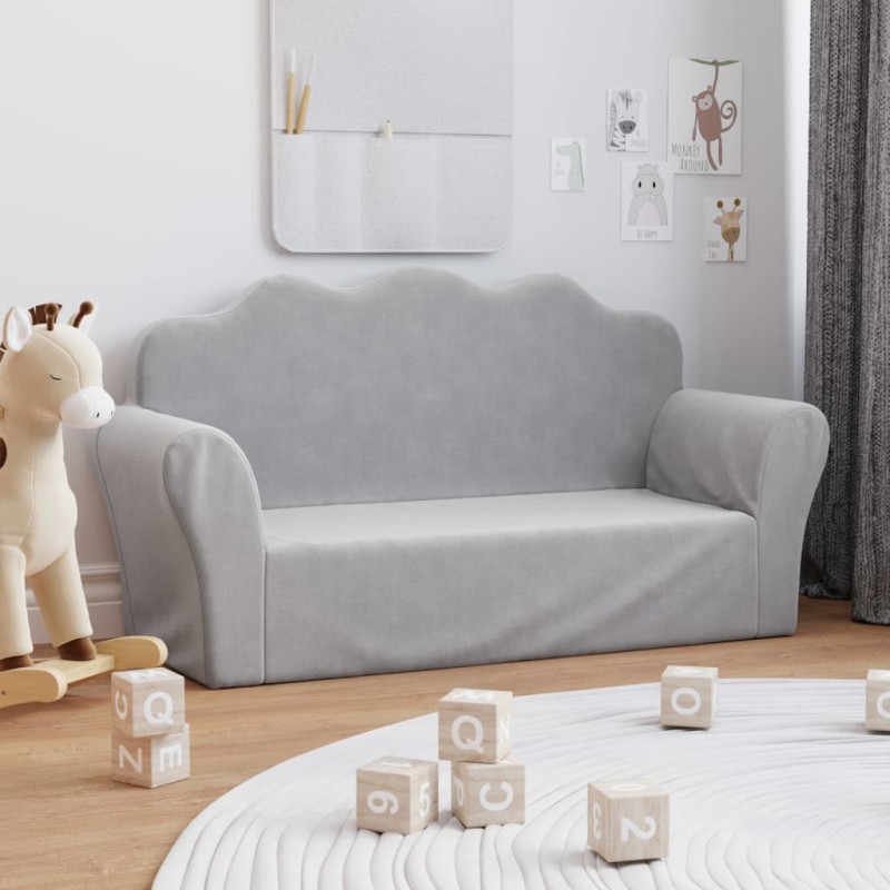 Sofá infantil de 2 lugares pelúcia macia cinzento-claro-Móveis para bebés e crianças-Home Retail