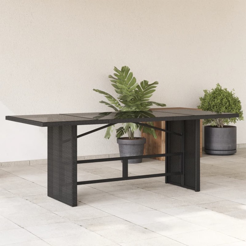 Mesa de jardim com tampo de vidro 190x80x74 cm vime PE preto-Mesas de jardim-Home Retail