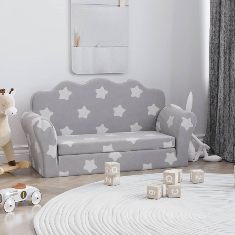 Sofá-cama infantil 2 lugares c/ estrelas pelúcia cinzento-claro-Móveis para bebés e crianças-Home Retail