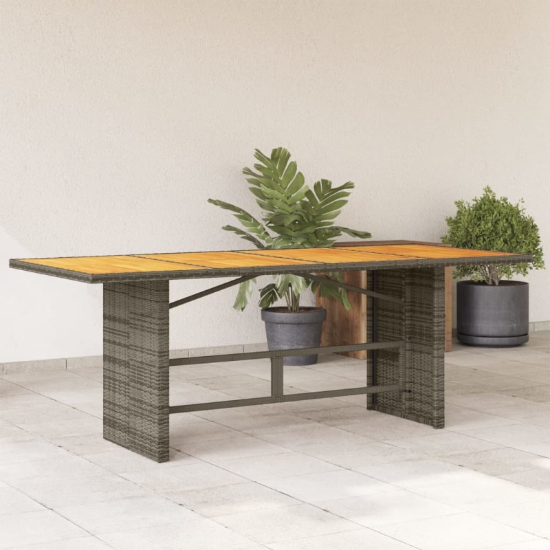 Mesa de jardim com tampo em acácia 190x80x74 cm vime PE cinza-Mesas de jardim-Home Retail