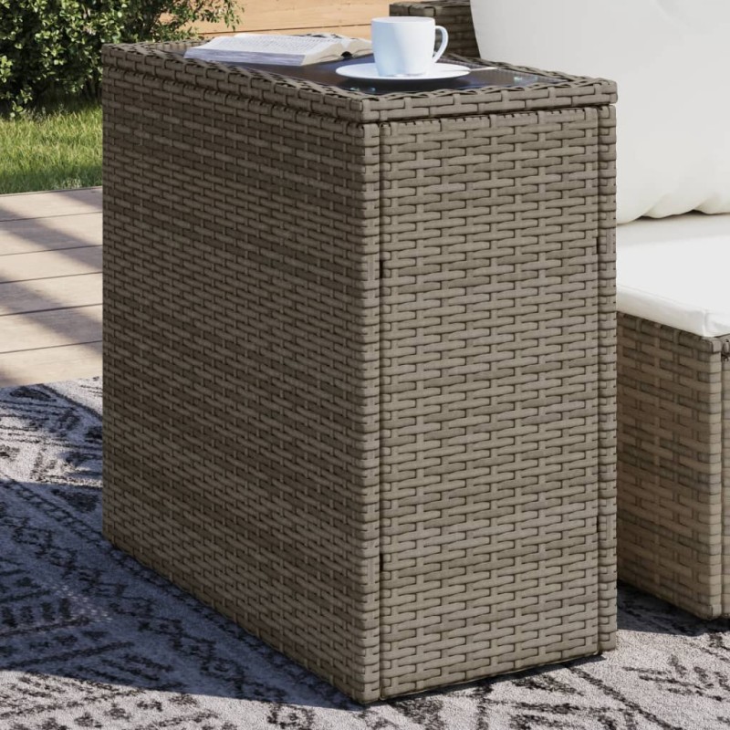 Mesa de apoio jardim c/ tampo vidro 58x27,5x55 cm vime PE cinza-Mesas de jardim-Home Retail