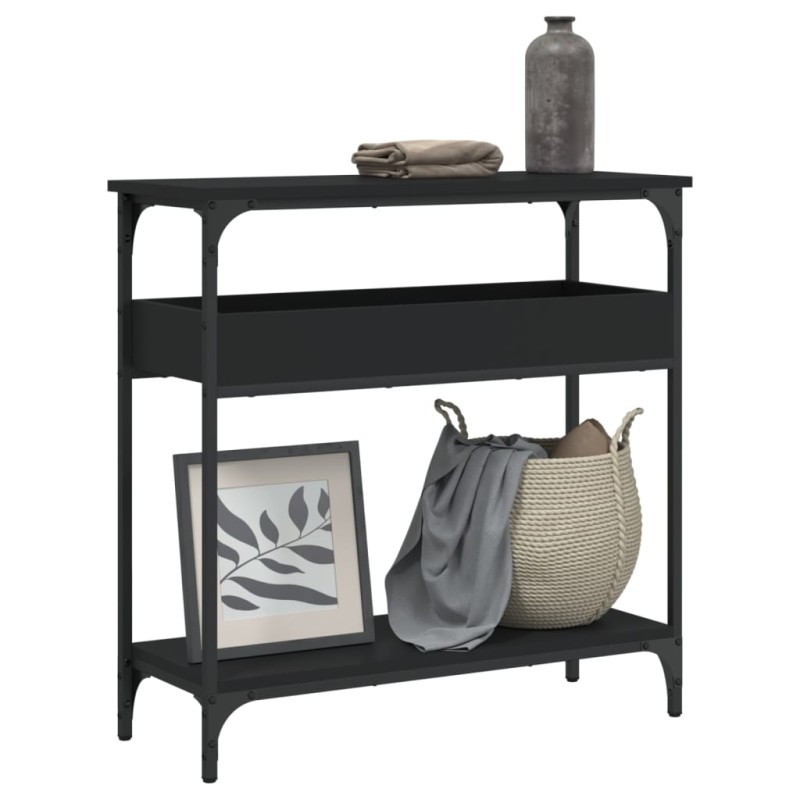 Mesa consola c/ prateleira 75x29x75 cm derivados madeira preto-Mesas de apoio-Home Retail