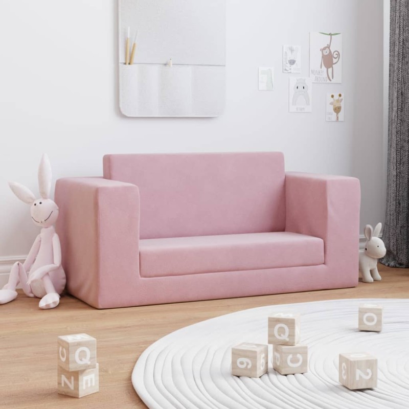 Sofá-cama infantil de 2 lugares pelúcia macia rosa-Móveis para bebés e crianças-Home Retail