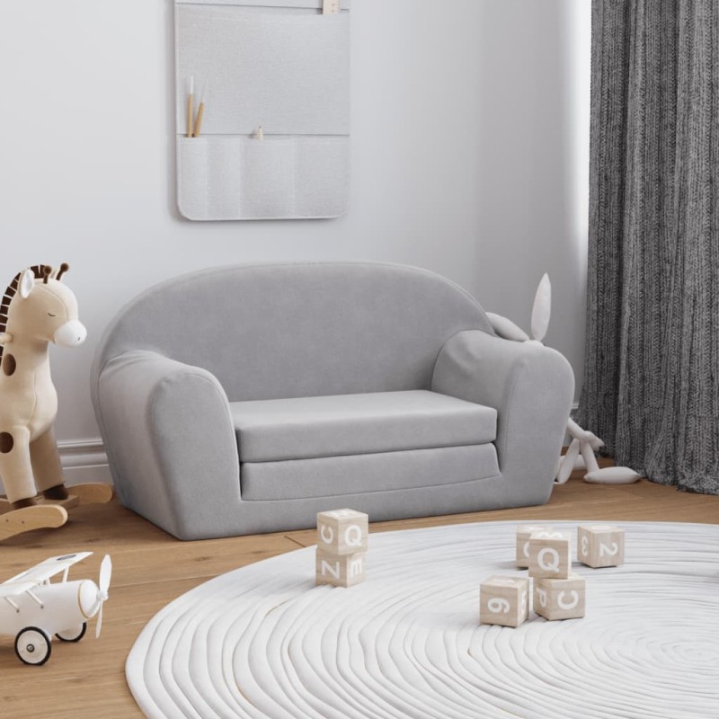 Sofá-cama infantil de 2 lugares pelúcia macia cinzento-claro-Móveis para bebés e crianças-Home Retail