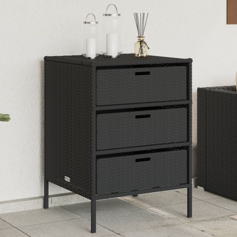 Armário de arrumação para jardim 55x59x80 cm vime PE preto-Baús para armazenamento exterior-Home Retail