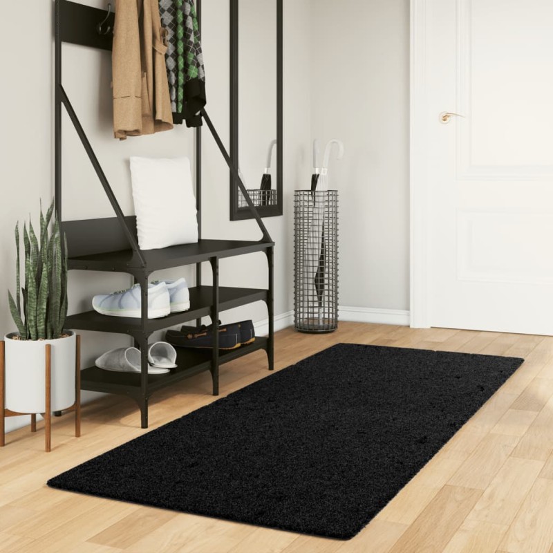 Tapete shaggy de pelo alto PAMPLONA 80x200 cm preto-Tapetes-Home Retail