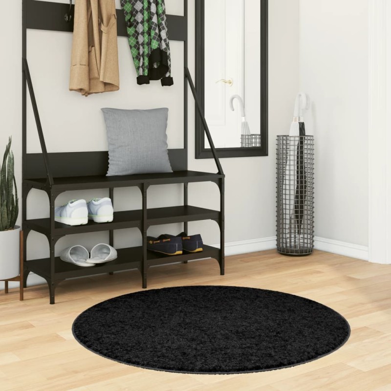 Tapete shaggy de pelo alto PAMPLONA Ø 100 cm preto-Tapetes-Home Retail