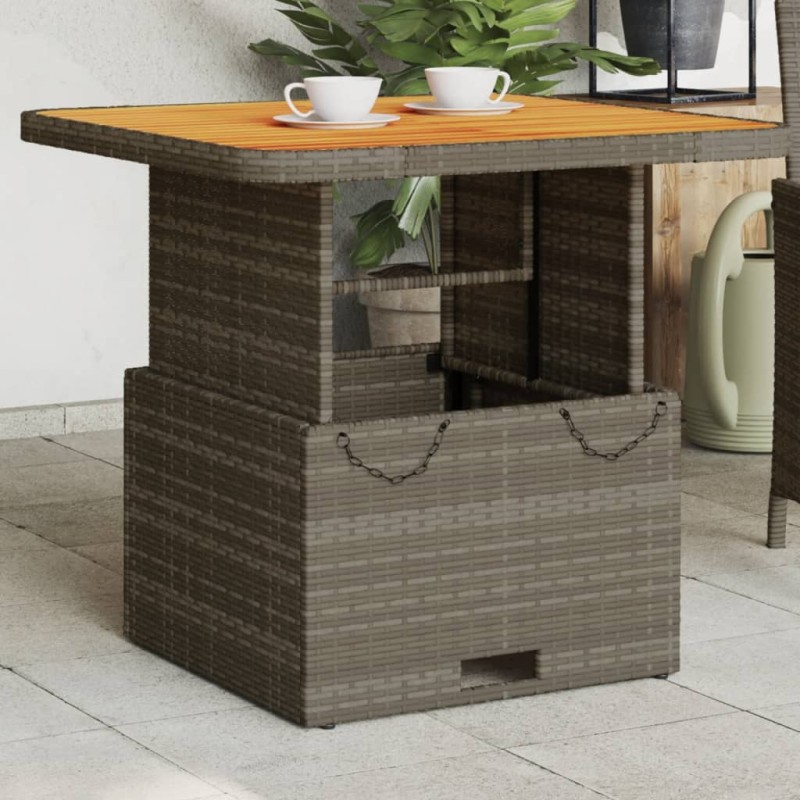 Mesa de jardim 80x80x71 cm vime PE e madeira de acácia cinzento-Mesas de jardim-Home Retail