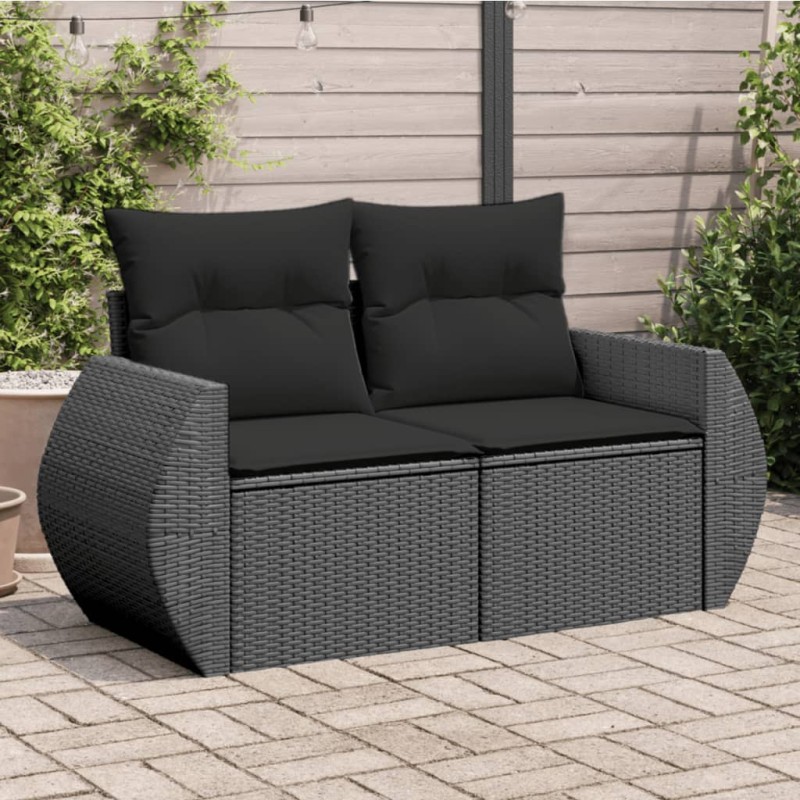 Sofá de jardim com almofadões 2 lugares vime PE preto-Sofás para exterior-Home Retail