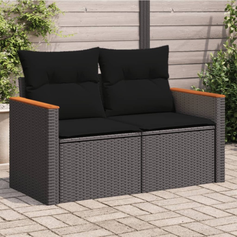 Sofá de jardim com almofadões 2 lugares vime PE preto-Sofás para exterior-Home Retail