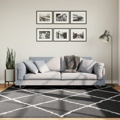 Tapete shaggy de pelo alto PAMPLONA 200x200 cm preto e creme