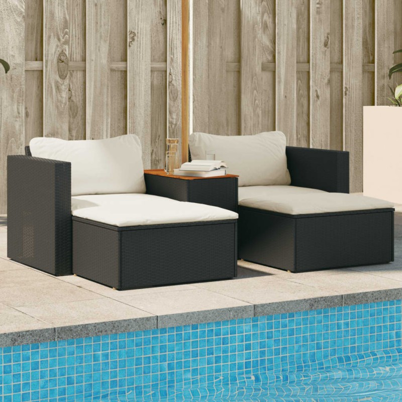 5 pcs conjunto sofás de jardim com almofadões acácia e vime PE-Sofás para exterior-Home Retail