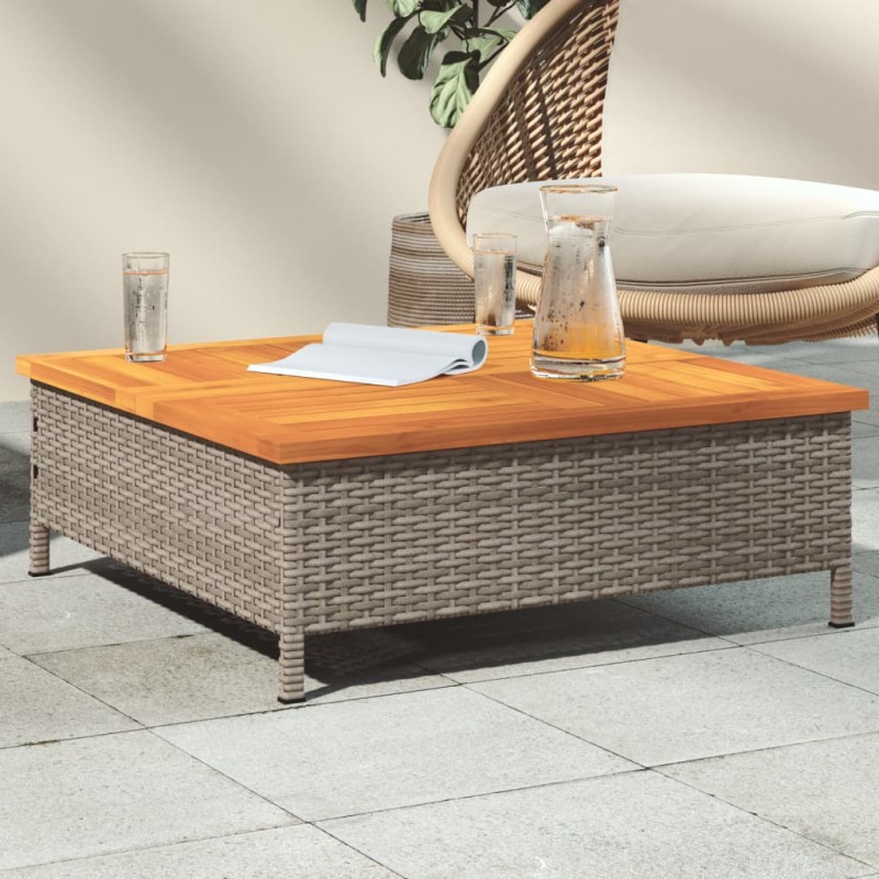 Mesa de jardim 70x70x25cm vime e madeira acácia maciça cinzento-Mesas de jardim-Home Retail