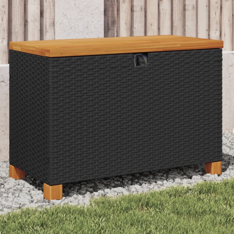 Caixa arrumação jardim 80x40x48 cm vime PE/acácia maciça preto-Baús para armazenamento exterior-Home Retail