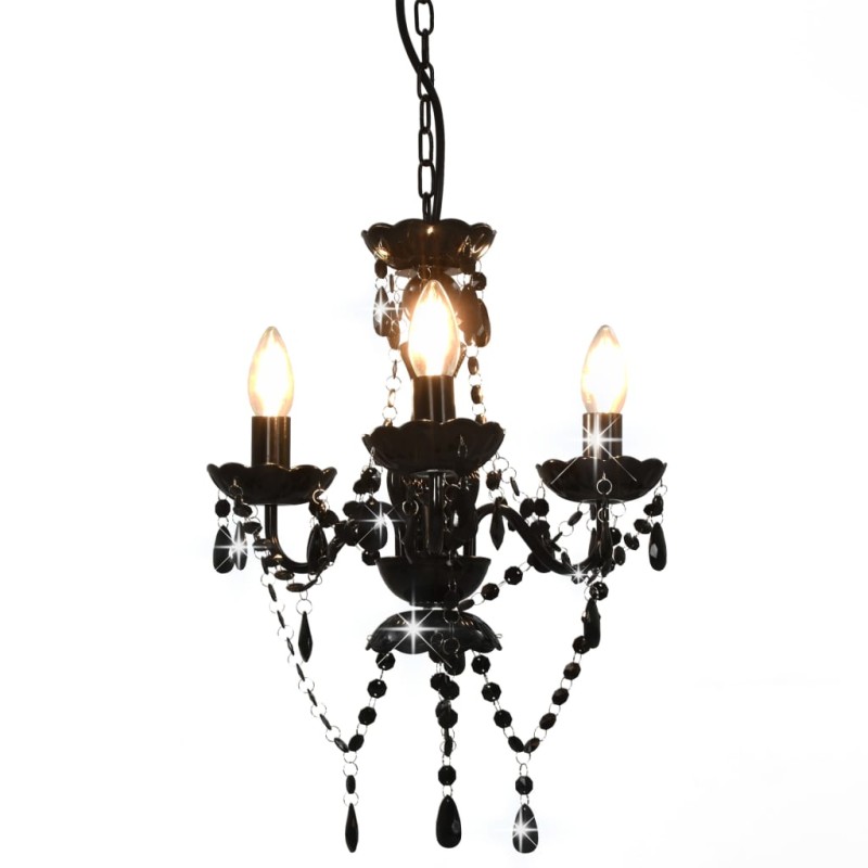 Lustre com contas redondo 3 x E14 preto-Candeeiros-Home Retail