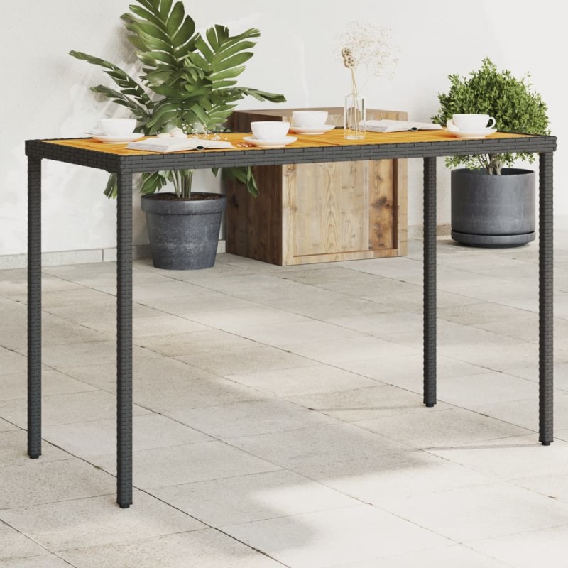 Mesa de jardim com tampo em acácia 115x54x74 cm vime PE preto-Mesas de jardim-Home Retail