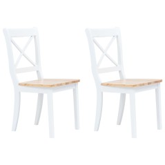 Cadeiras de jantar 2pcs seringueira maciça branco/madeira clara