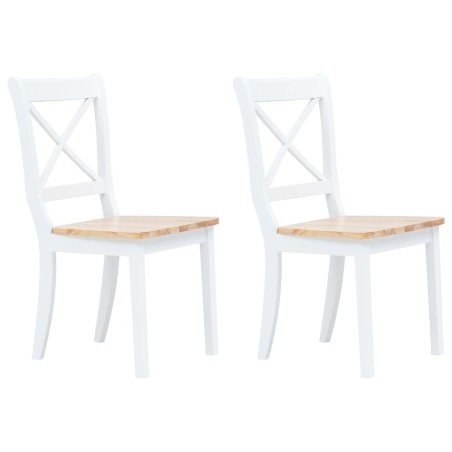 Cadeiras de jantar 2pcs seringueira maciça branco/madeira clara